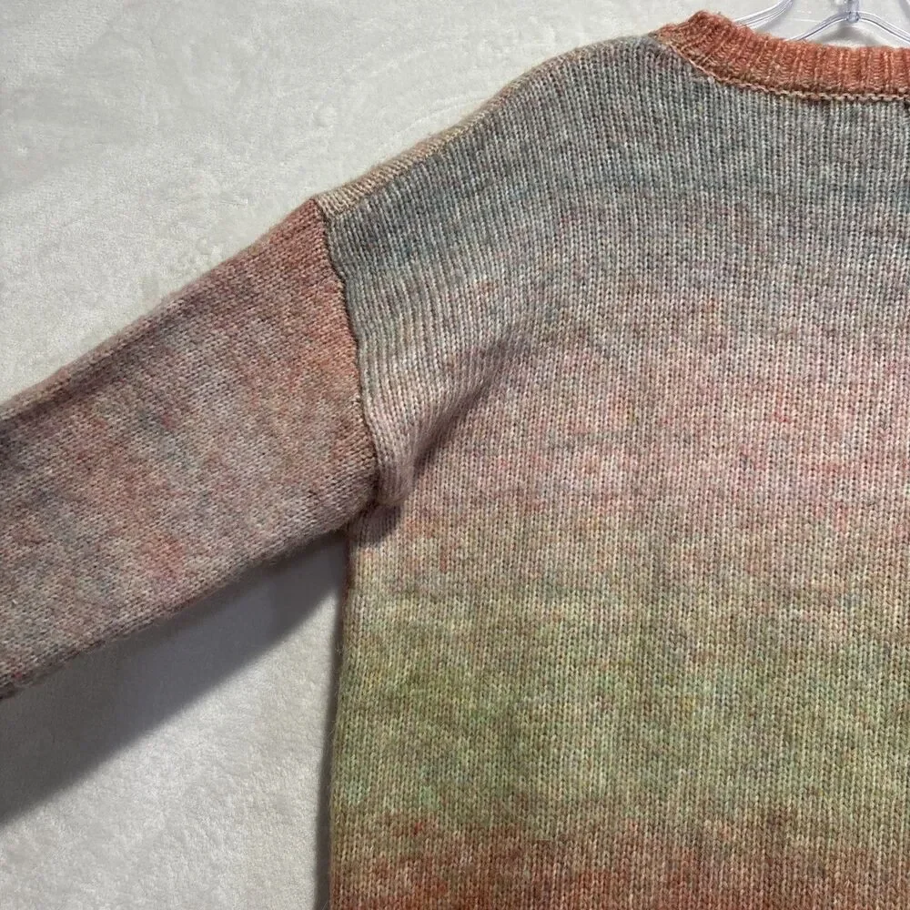 ELAN Crewneck Multi Color Ombré Drop Shoulder Knit Sweater Women's Size Small